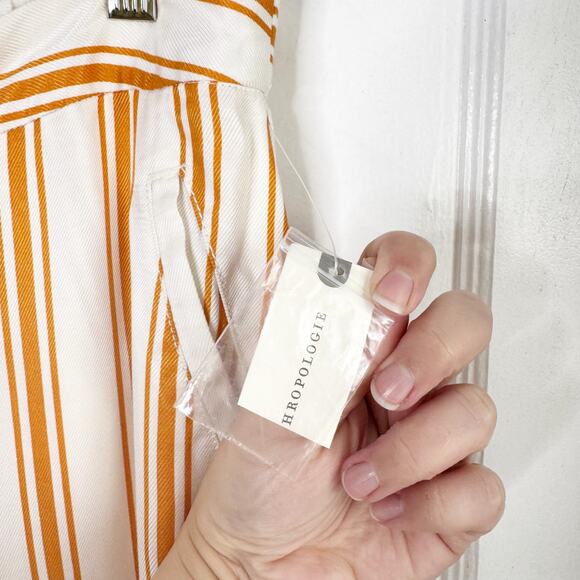 Anthropologie MAEVE Sunshine Wide Leg Satin Striped Pants Yellow White NEW 8 NWT - Picture 9 of 16